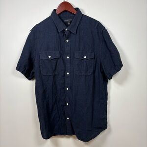 Men’s Banana Republic Linen Blend Navy Short Sleeve Button Up Shirt XL